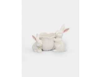 Конфетница, 19х15 см, керамика, молочно-золотистая, Кролики с цветком, White Rabbit