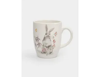 Кружка, 330 мл, керамика, белая, Кролик с цветами, Flower Rabbit