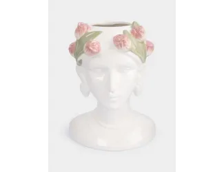 Ваза для цветов, 30 см, керамика, молочная, Женщина с тюльпанами, Tulip