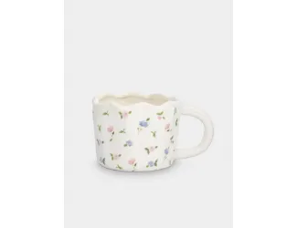 Кружка, 460 мл, керамика, молочная, Нежные цветы, Mint flowers