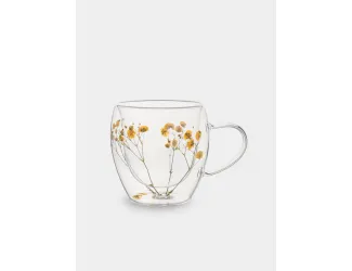Кружка, 240 мл, стекло Б, с сухоцветами внутри, Желтые цветы, Wind-mystery