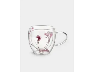 Кружка, 240 мл, стекло Б, с сухоцветами внутри, Сиреневые цветы, Wind-mystery