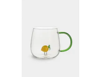 Кружка, 400 мл, стекло Б, зеленая ручка, Лимон, Lemon