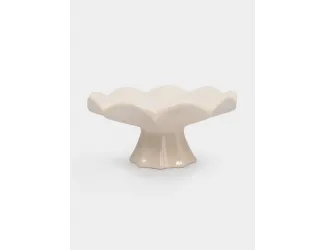 Ваза для фруктов, 24х11 см, на ножке, керамика, молочная, Волнистый край, Zephyr