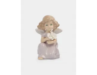 Статуэтка, 10 см, фарфор P, молочно-лиловая, Ангел с букетом, Lady