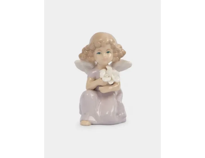 Статуэтка 10 см молочно-лиловая Ангел с букетом Anna Lafarg Lady