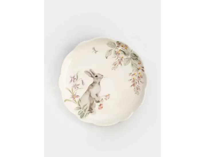 Тарелка обеденная 25 см белая Кролик с цветами Anna Lafarg Flower Rabbit