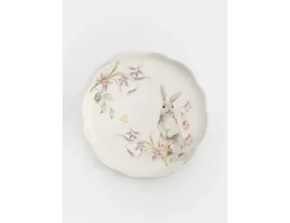 Тарелка закусочная, 20 см, керамика, белая, Кролик с цветами, Flower Rabbit