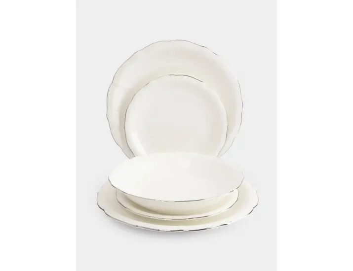 Сервиз обеденный 6 персон 18 предметов белый с серебристым кантом Anna Lafarg Dynasty