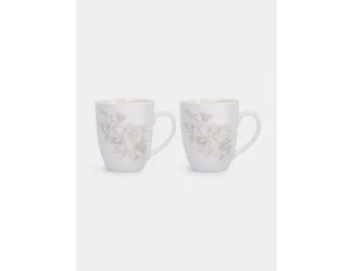 Кружка, 390 мл, 2 шт, фарфор P, белая, Бежевые цветы, Lorenzo