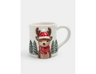 Кружка, 400 мл, керамика D, молочная, Олень в шапке и шарфе, Winter Forest