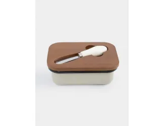 Масленка, 16х11 см, с ножом, металл/дерево, прямоугольная, бежевая, Retro