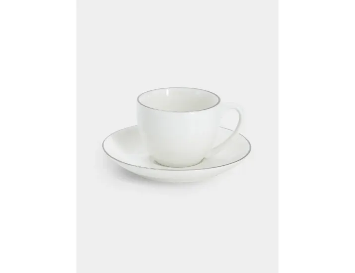 Пара кофейная 1 персона 2 предмета 90 мл белая с серебристым кантом Maxwell & Williams White Platinum
