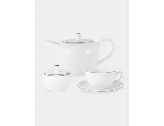 Чайный набор 6 персон 14 предметов белый с серебристым кантом Anna Lafarg Арктика