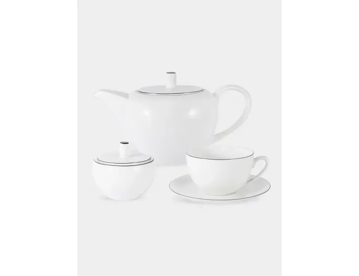 Чайный набор 6 персон 14 предметов белый с серебристым кантом Anna Lafarg Арктика