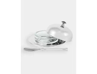 Икорница, 14х7 см, с ножом, стекло/сталь, круглая, Brittany