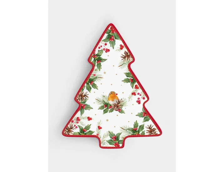Блюдо 20.5x25.5 см белое с красным кантом Елочка Easy Life Christmas Berries