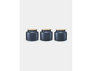 Банка для сыпучих продуктов, 600 мл, 3 шт, фарфор P/дерево, круглая, синяя, Indulgence