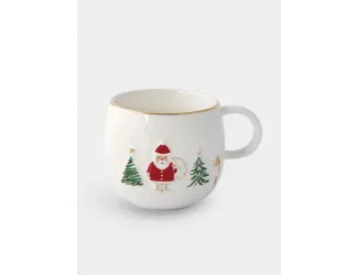 Кружка, 400 мл, фарфор P, белая, с золотым кантом,  Дед Мороз, Let It Snow