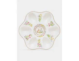 Блюдо для яиц, 21 см, 6 отд, фарфор P, белое, Кролики и цветы, Happy Easter