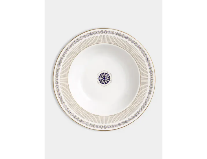 Тарелка суповая 21,5 см белая Бежевые полосы Pozzi Milano Corallo