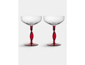 Бокал-креманка для шампанского, 370 мл, 2 шт, стекло, красная ножка, Villalago