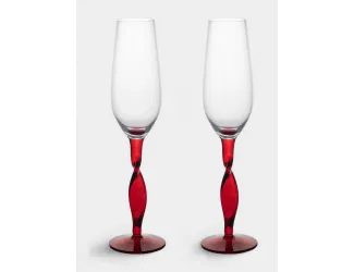 Бокал для шампанского, 220 мл, 2 шт, стекло, красная ножка, Villalago