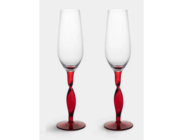 Бокал для шампанского 220 мл 2 шт красная ножка Anna Lafarg Villalago
