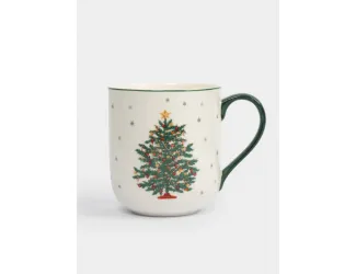 Кружка, 450 мл, фарфор F, бело-зеленая, Нарядная елка, New year