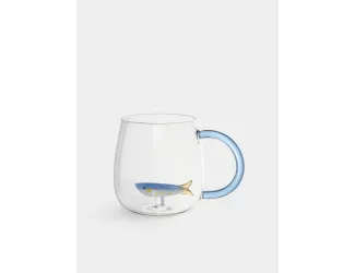 Кружка, 400 мл, стекло Б, голубая ручка, Рыбка, Sea world