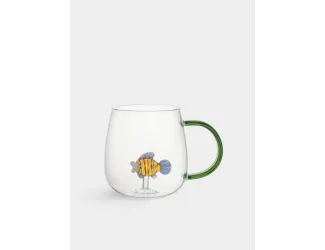 Кружка, 400 мл, стекло Б, зеленая ручка, Рыбка, Sea world