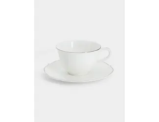 Пара чайная, 1 перс, 2 пр, 250 мл, фарфор F, белая, с серебристым кантом, Lotus silver