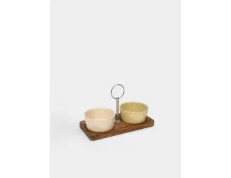 Набор для закусок, 2 пр, на подставке, с ручкой, керамика K/дерево, молочный/зеленый, Timber