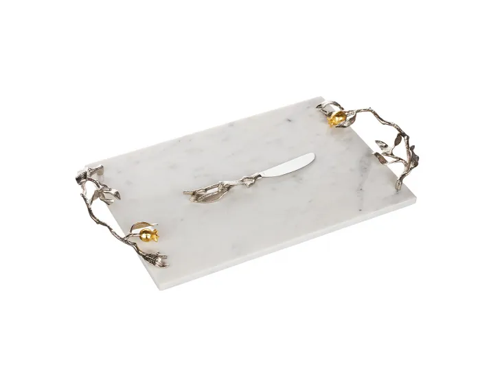 Доска для сыра с ножом Michael Aram "Pomegranate Silver&Gold" 46х25 см