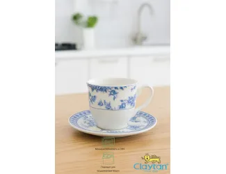 Чашка 240 мл с блюдцем 15,8 см Rose cluster blue Claytan 1809