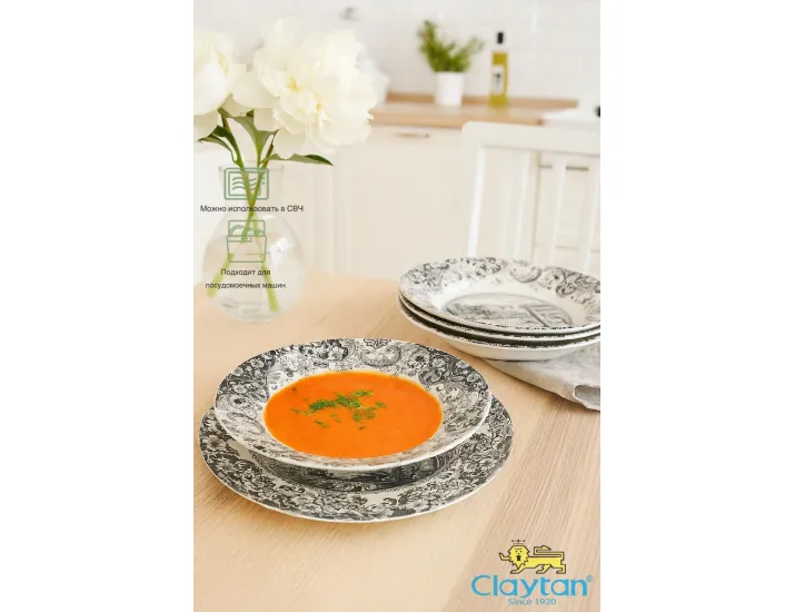 Тарелка глубокая 23,3 см Claytan Rome grey 0404