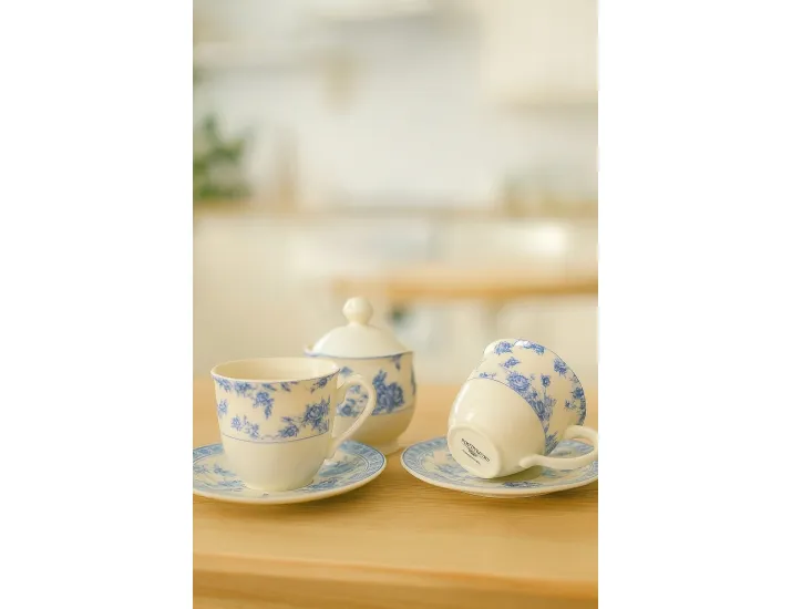 Набор из двух чайных пар с сахарницей 5 предметов Rose cluster blue Claytan 1809