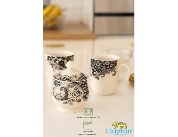 Набор из двух кружек с сахарницей 3 предмета Claytan Rome grey 0404