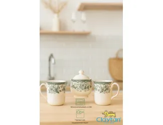 Набор из двух кружек 340мл с сахарницей 3 предмета Claytan Diana Rose Jade green 9911