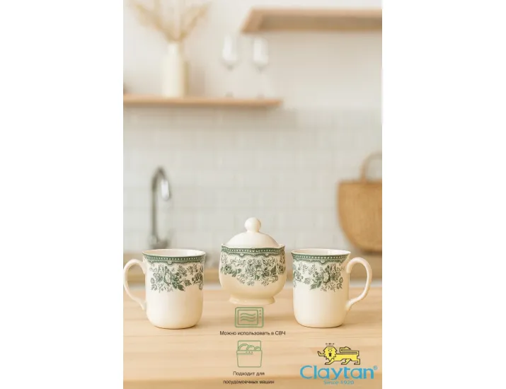 Набор из двух кружек с сахарницей 3 предмета Claytan Diana Rose Jade green 9911