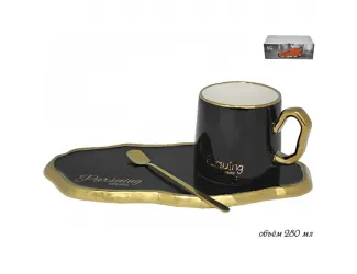 Чайная пара "Сочиняй мечты" с ложкой 280мл Lenardi чёрный 106-082