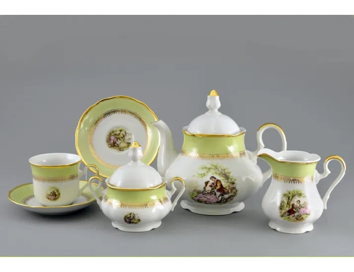Сервиз чайный 15 предметов 6 персон Leander Мэри-Энн Свидание салатовый декор 231C 03160725-231C