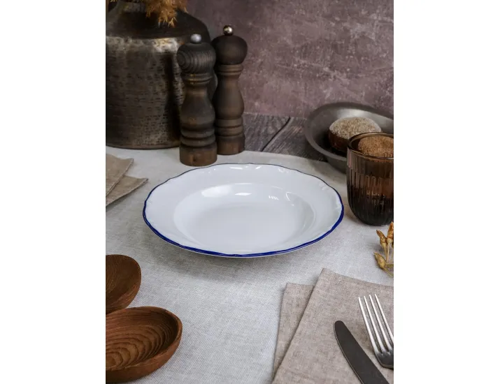Тарелка глубокая 22 см Porland Maria синий кант