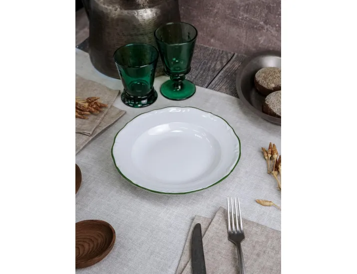 Тарелка глубокая 22 см Porland Maria зелёный кант