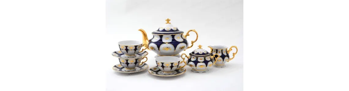 Золотой цветок кобальт декор 0443 Leander Чехия