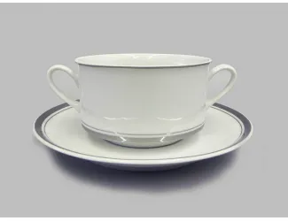 Чаша для супа с блюдцем 300мл с ручками Leander Сабина Отводка платина декор 0011