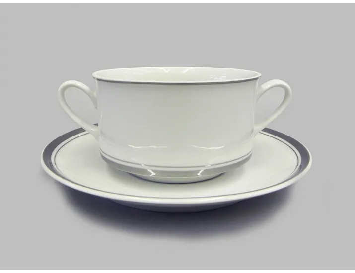 Чаша для супа с блюдцем 300мл с ручками Leander Сабина Отводка платина декор 0011