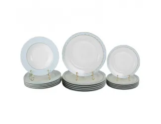 Набор тарелок 18 предметов Leander Сабина Синее плетение декор 243B 02160129-243B