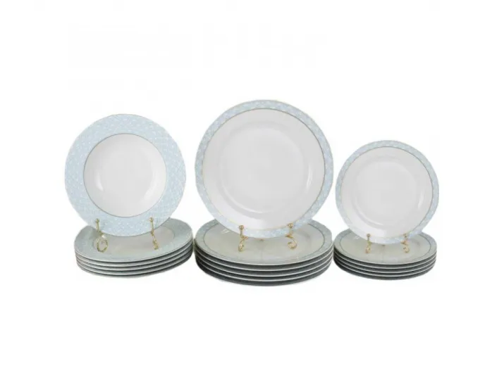 Набор тарелок 18 предметов Leander Сабина Синее плетение декор 243B 02160129-243B