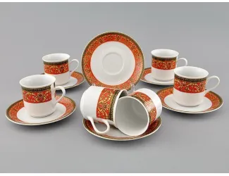 Набор кофейных пар на 6 персон 12 предметов 0,15л Leander Сабина Красна лента декор 0979 02160414-0979